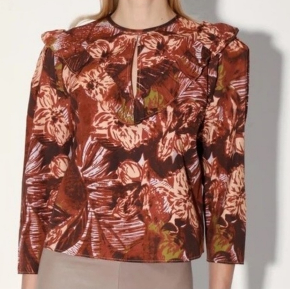 Walter Baker Jayden Top Sierra Bloom Long Sleeve Boho Ruffle Floral Fall L New